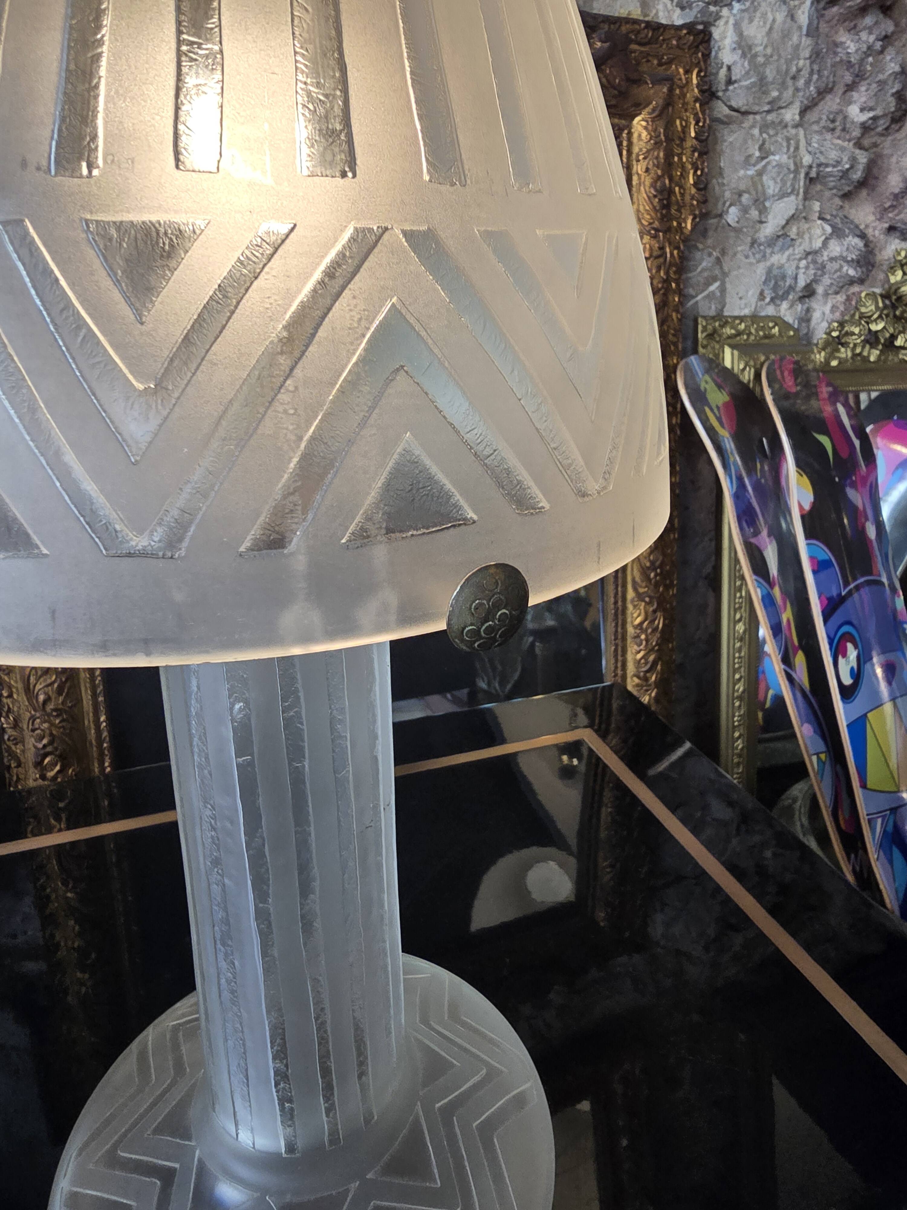 Daum nancy france – art deco frosted glass mushroom lamp – circa 1930, h55cm