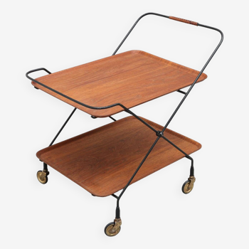 Scandinavian trolley trolley on wheels in metal and wood