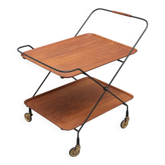 Desserte trolley scandinave à roulettes en métal et bois