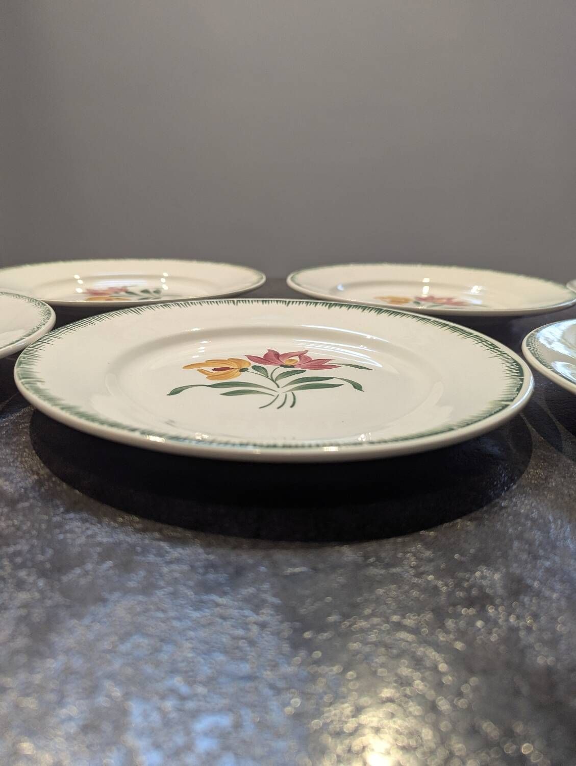 Lot of 6 antique flat plates Digoin Sarreguemines model Boby in very good condition.