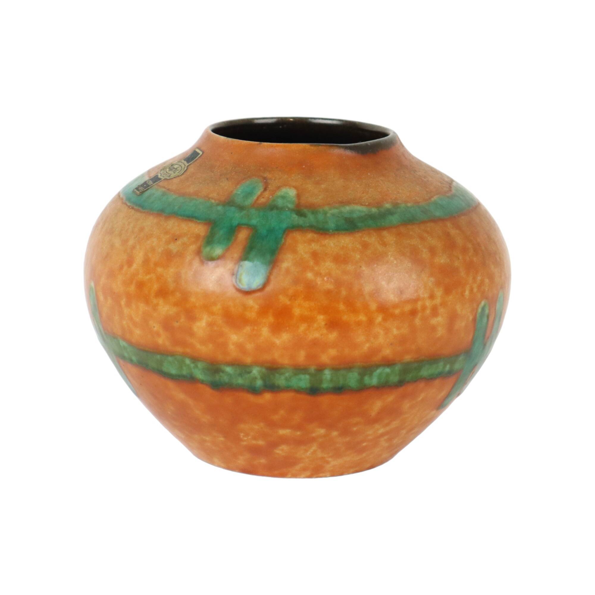 Orange and Turquoise Vase Jasba Keramik West Germany Pottery 111-12