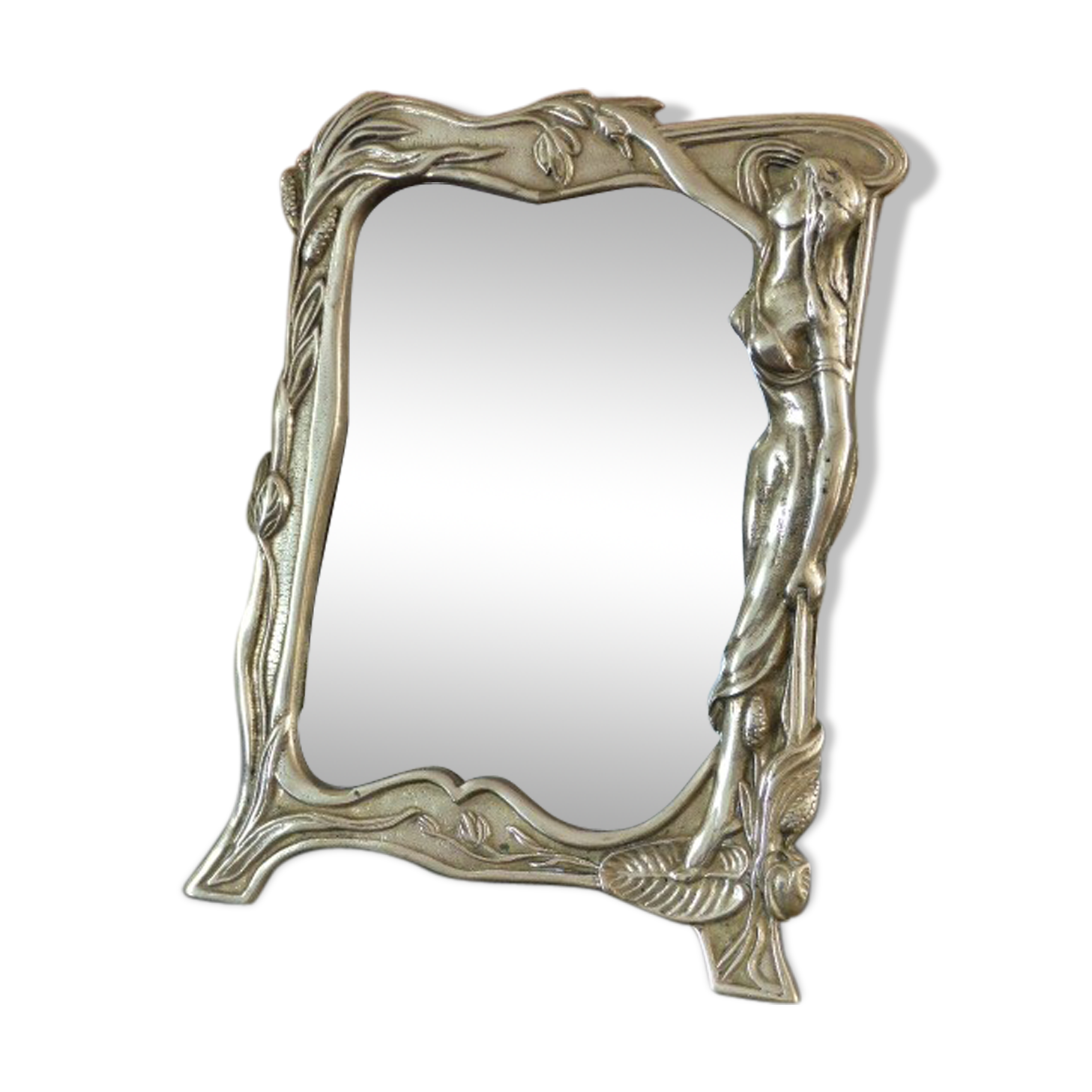 Table mirror Art Nouveau style in solid bronze 20x26cm