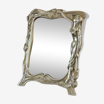 Miroir de table style Art Nouveau en bronze massif 20x26cm