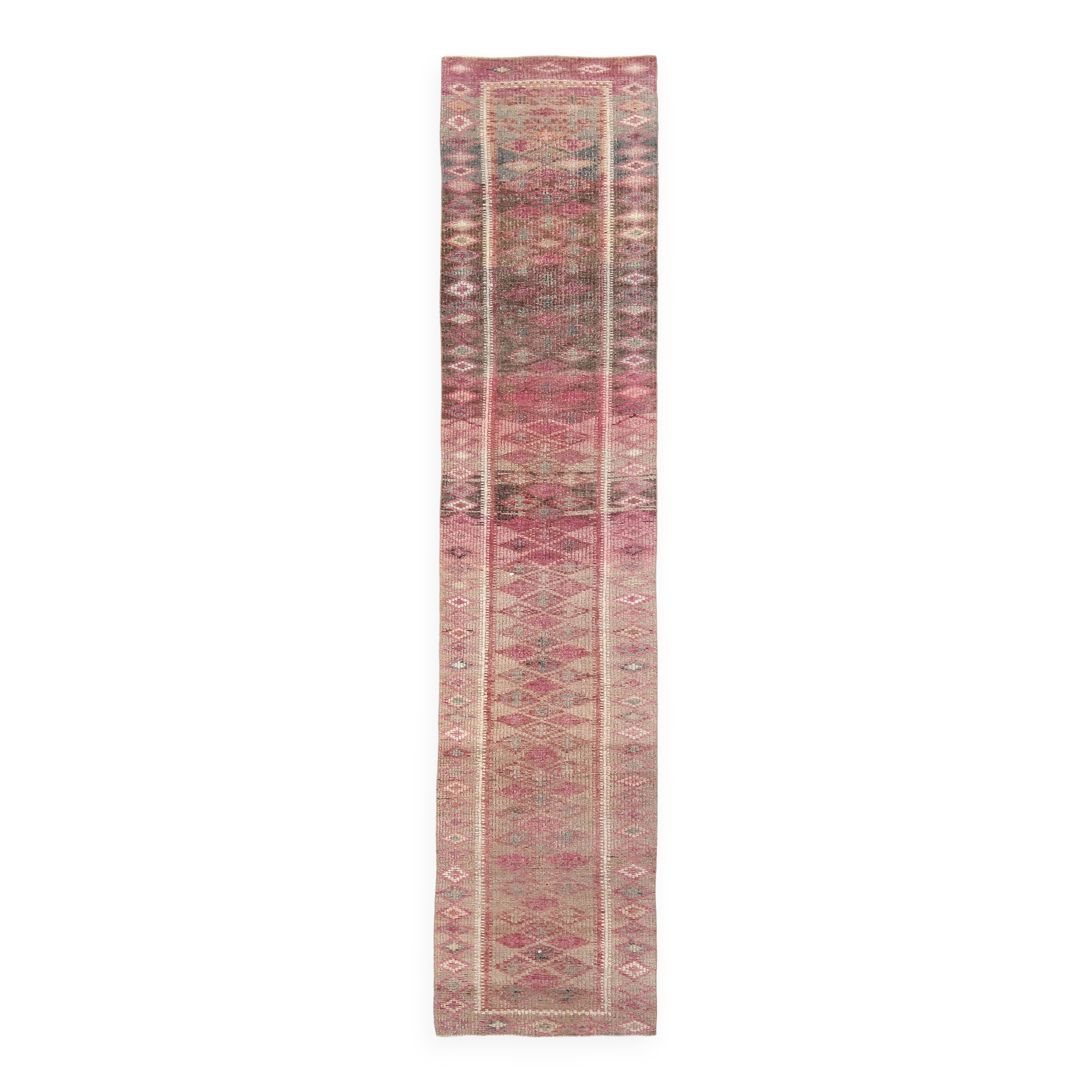 3x13 Rug For Entrway Pale Red Vintage Turkish Runner Rug, 84x394Cm