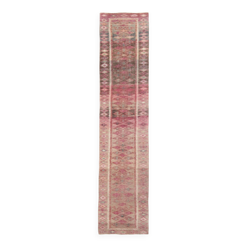 3x13 Rug For Entrway Pale Red Vintage Turkish Runner Rug, 84x394Cm