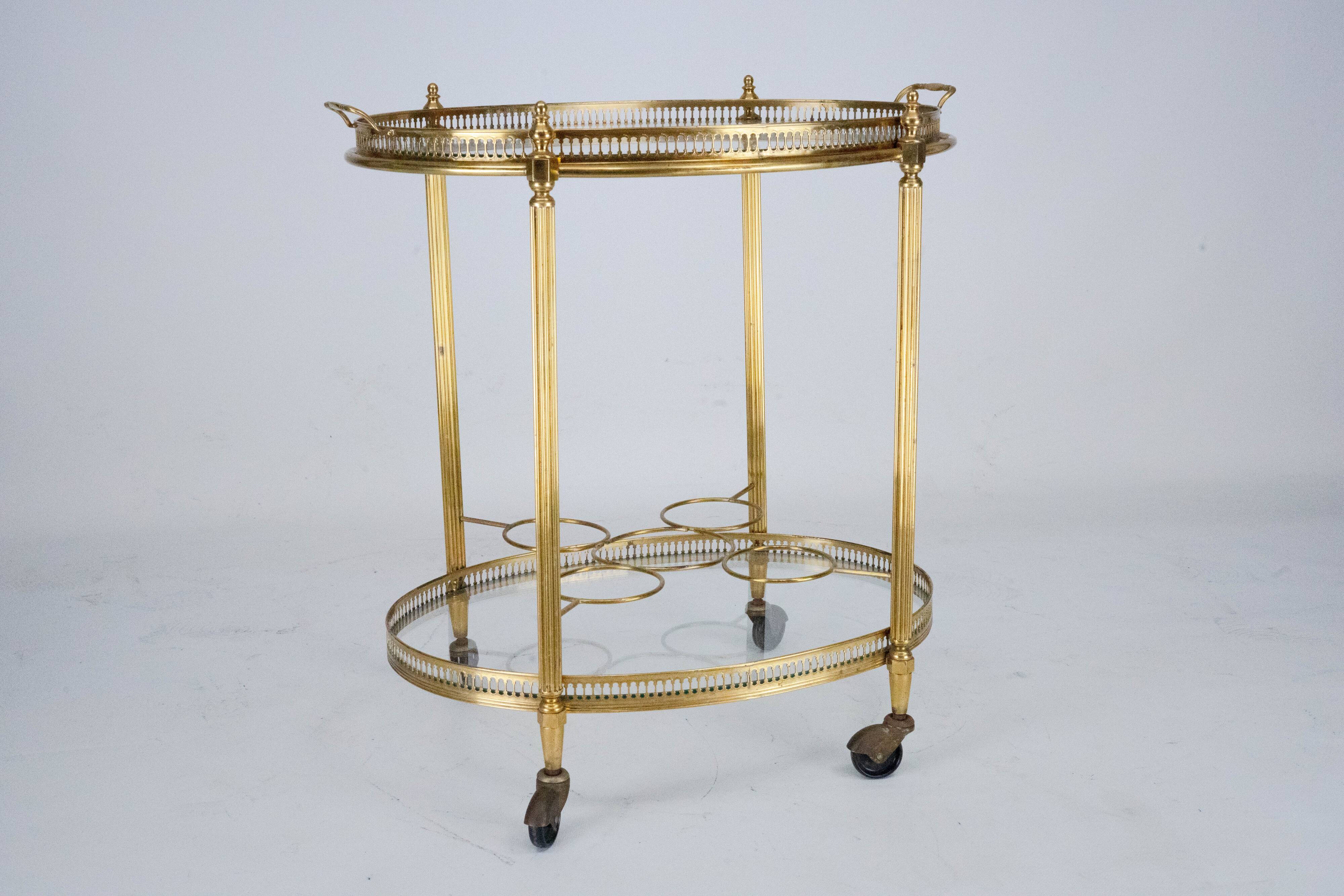 Small Mid-Century Italian Brass Bar Cart with Removable Tray, 1950s