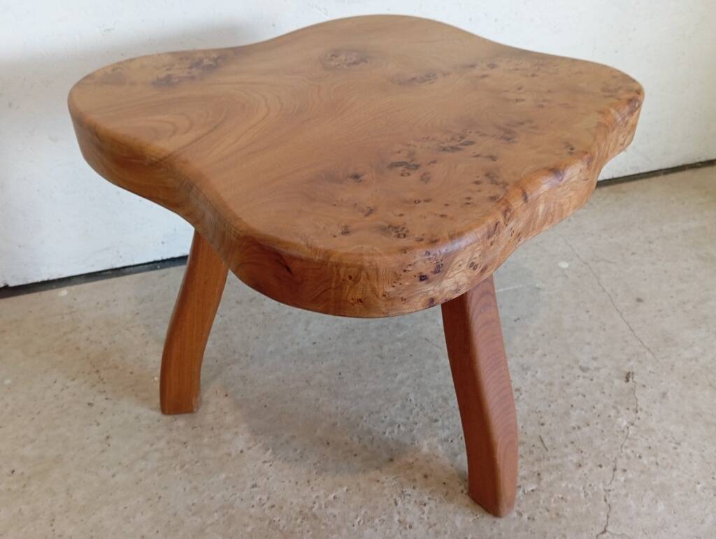 Freeform elm burl tripod coffee table
