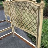 Pair of twin bed Louis XVI caned painted patinated