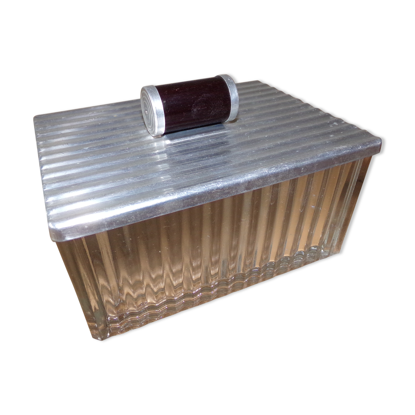 Boîte en verre et couvercle aluminium années 50
