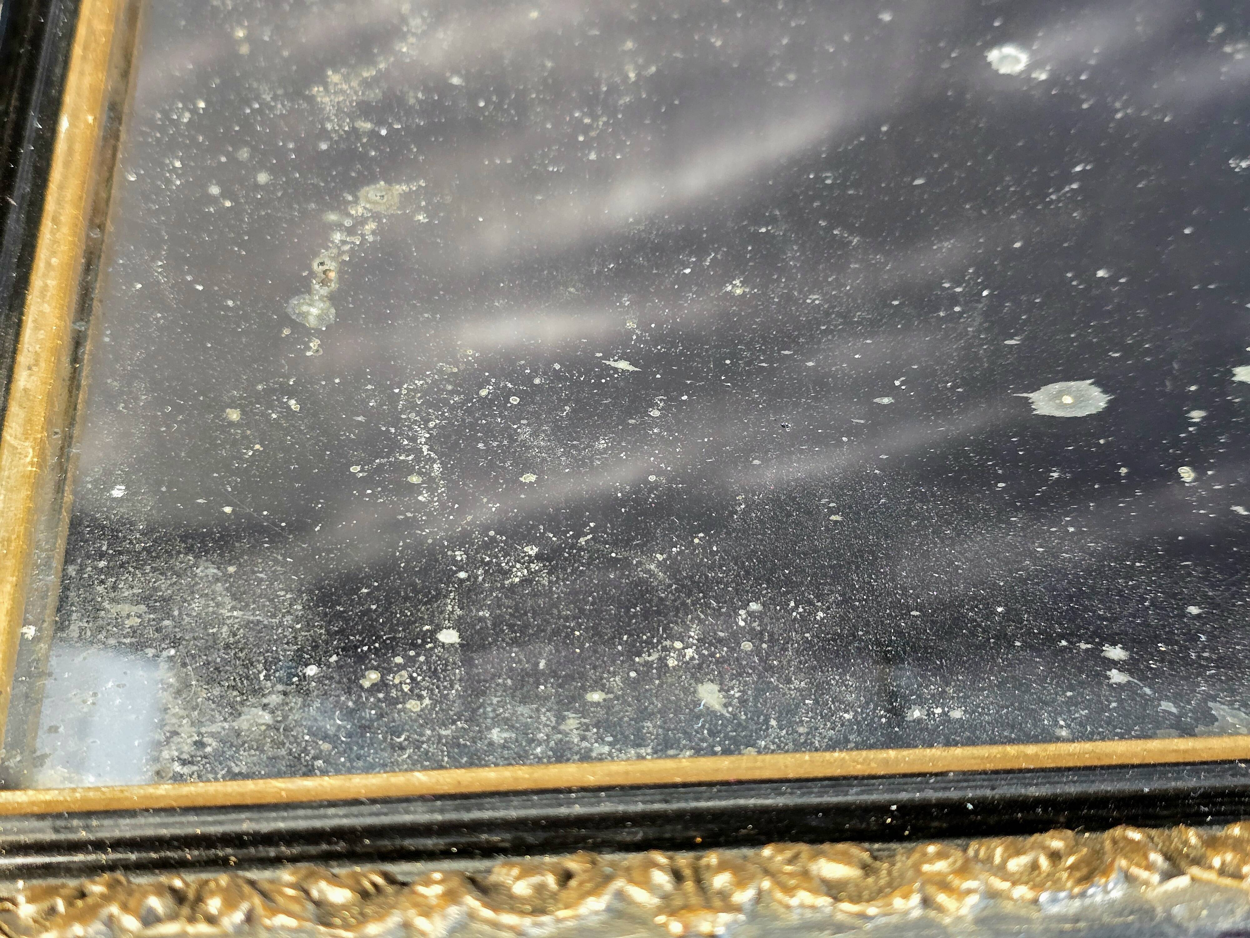 Napoleon III mirror in blackened wood and gilded decoration, second half of the 19th century.