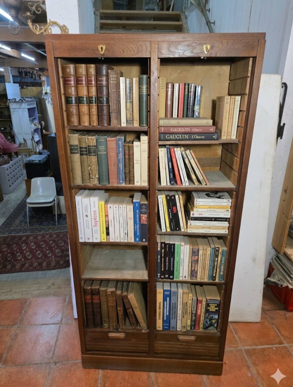 Antique double curtain oak cabinet