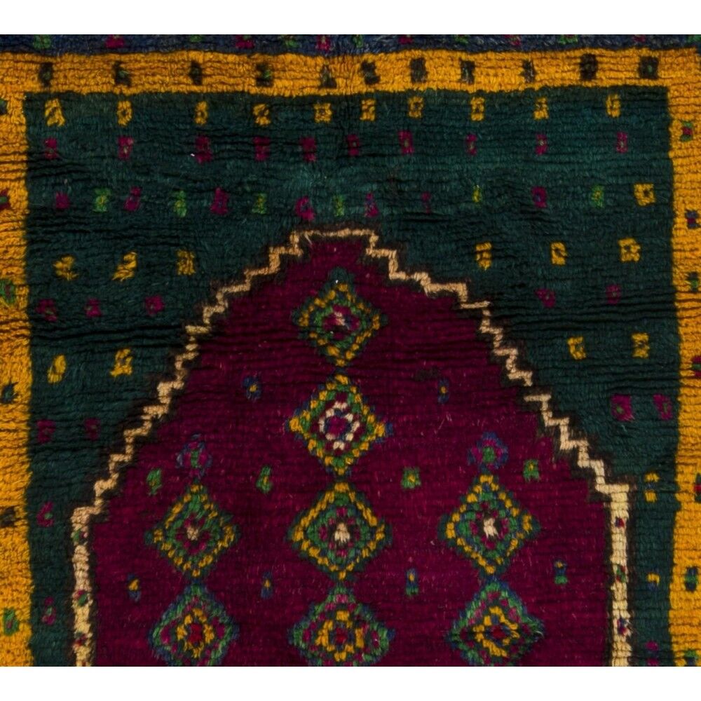 Vintage Handmade Turkish Tulu Prayer Rug, Hand-Knotted Wool Prayer Mat