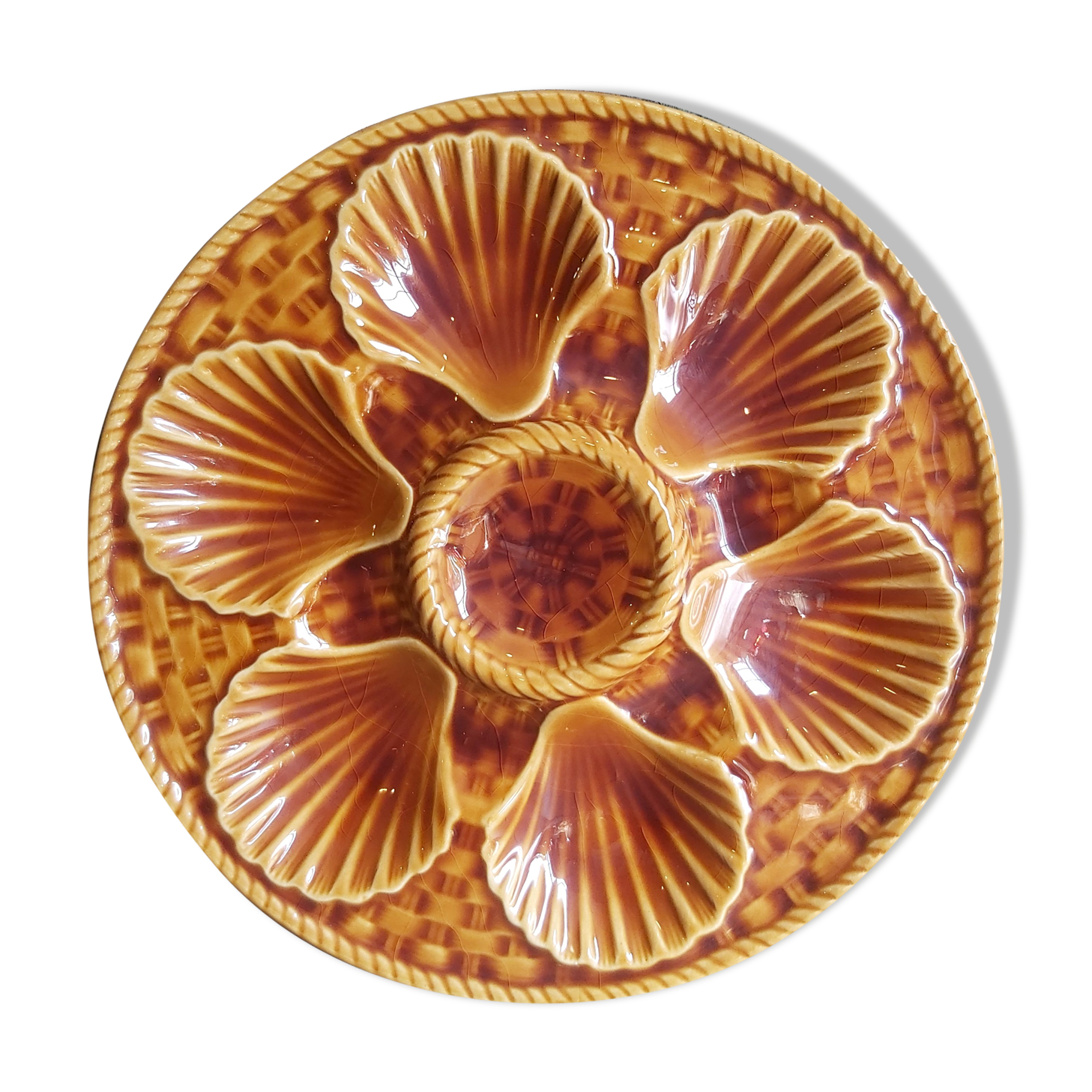 Vintage french oyster plate in majolica from Longchamp