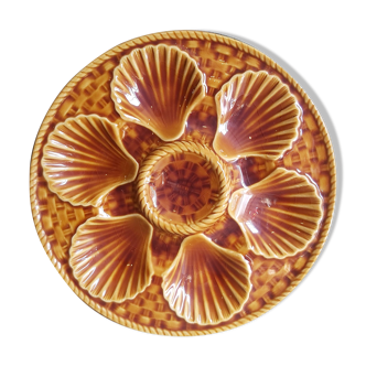 Vintage french oyster plate in majolica from Longchamp