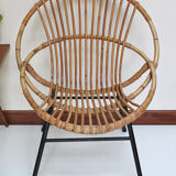 Fauteuil rotin pieds métal