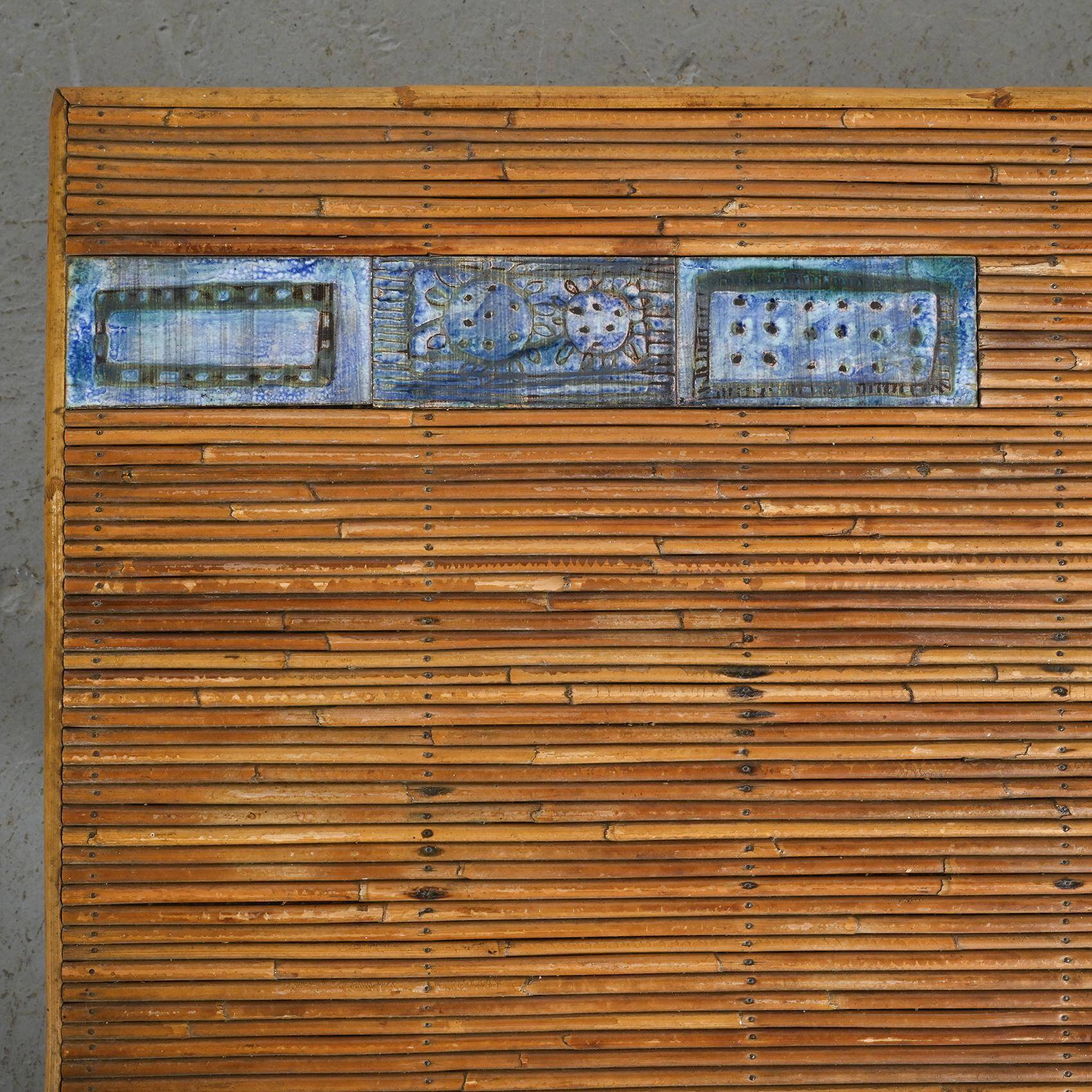 Coffee table with blue ceramic tiles by Robert and Jean Cloutier