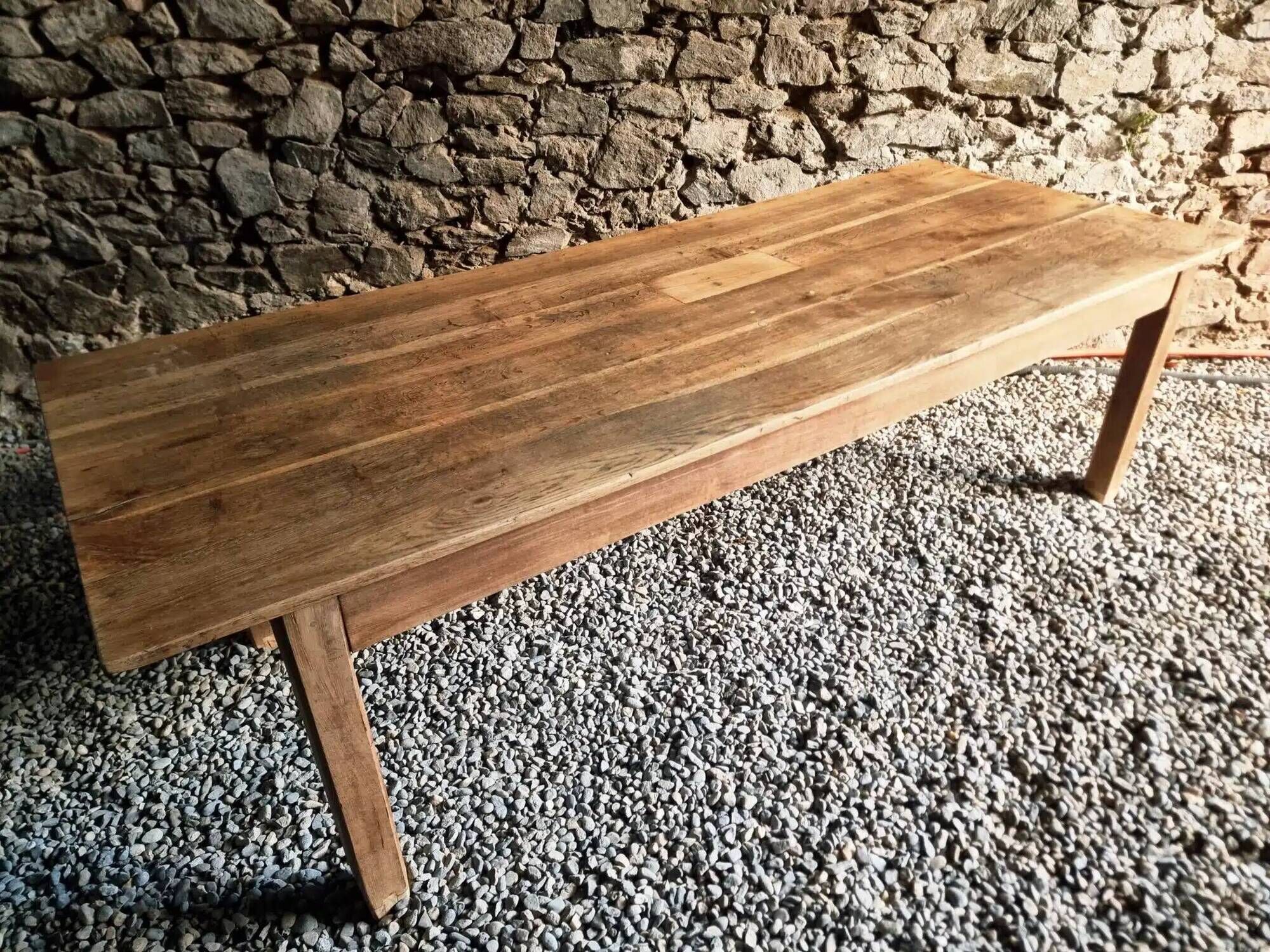 Antique French oak dining table, early 1900s - large farmhouse table for 12 people