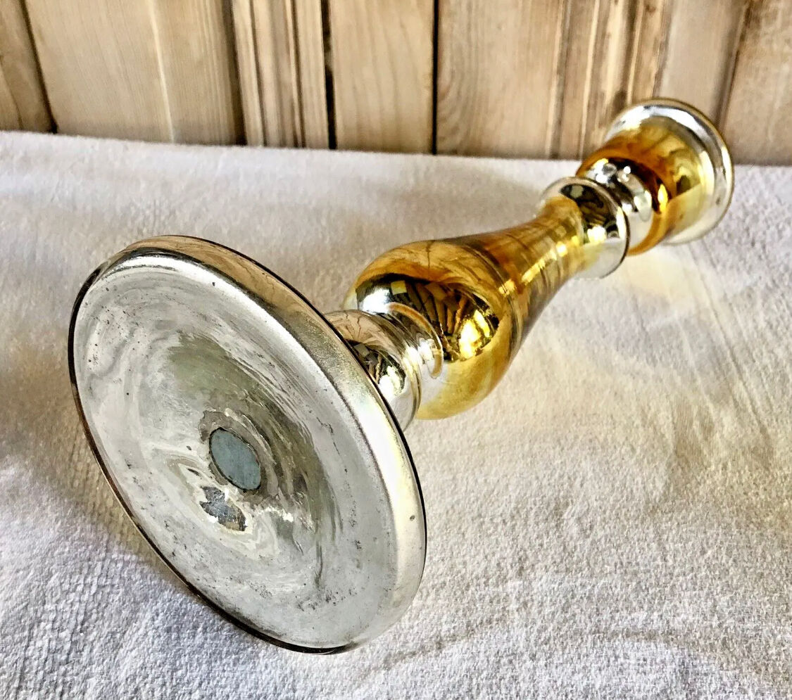 Old candle holder XIX gilded mercurized eglomised glass