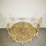 Vintage antique outdoor garden furniture cast metal table & 2 chairs