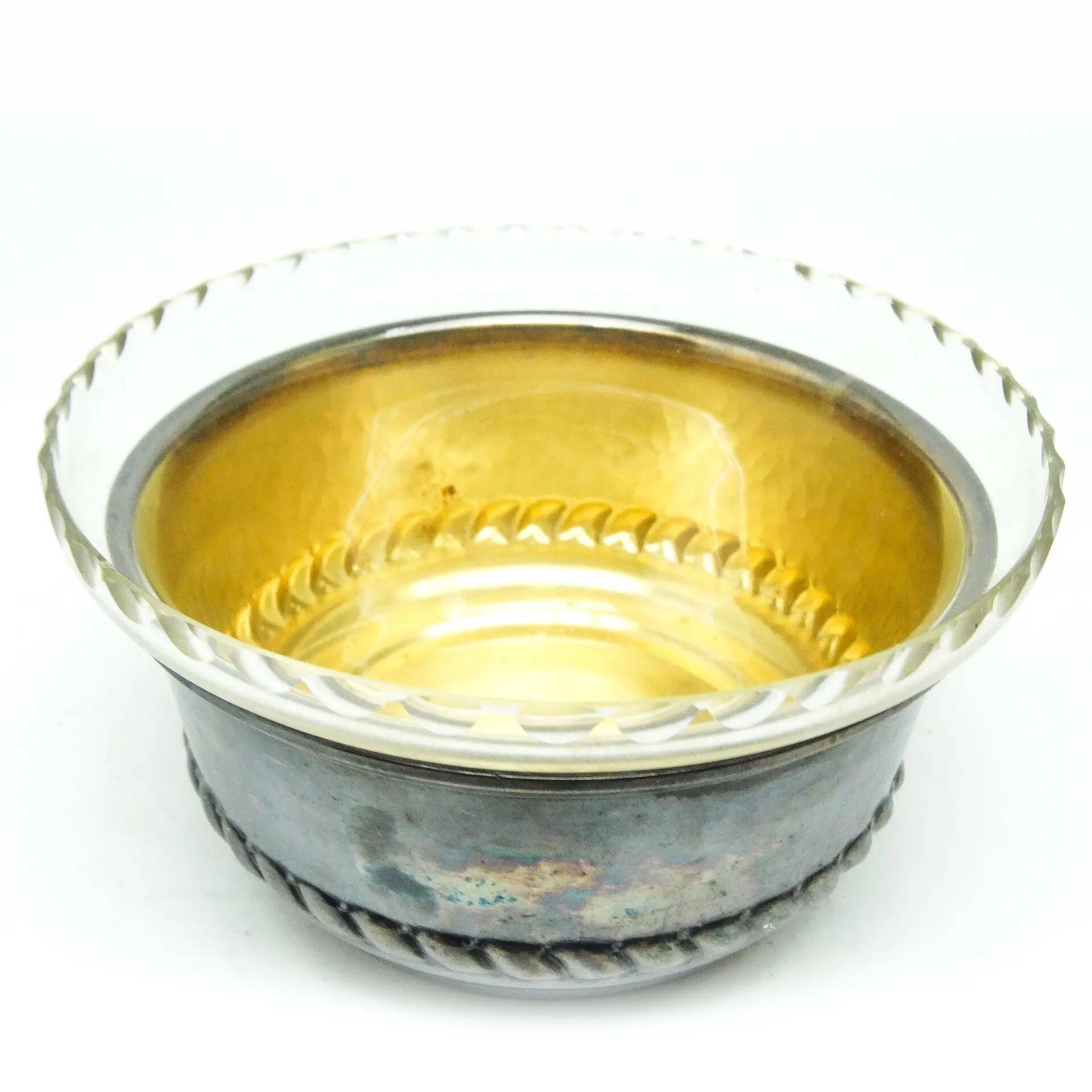 Neoclassical sugar bowl, glass, silver-plated brass, Denmark, 1930s