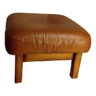 Vintage ottoman, Scandinavian leather seat, 1970s/1980s