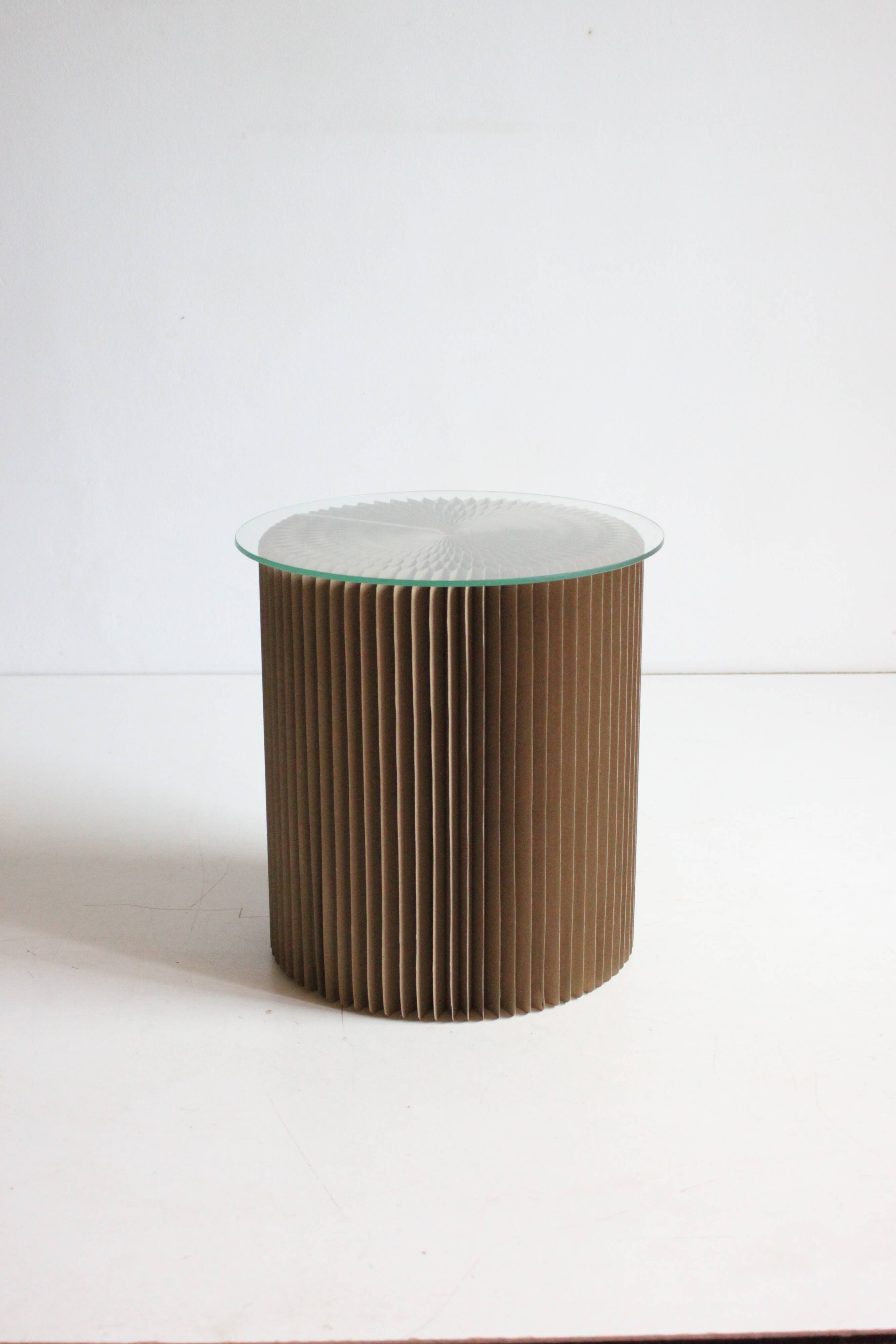 Cardboard Harmonica Side Table With Glass Top, 1970s