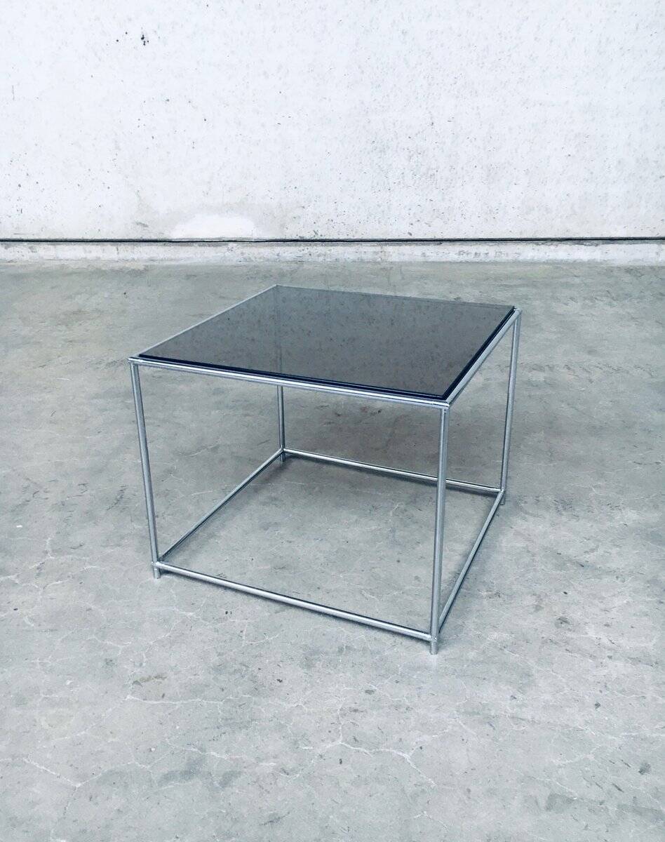 Sleek Design Metal & Fumé Glass Square Side Table, 1970s