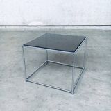 Sleek Design Metal & Fumé Glass Square Side Table, 1970s