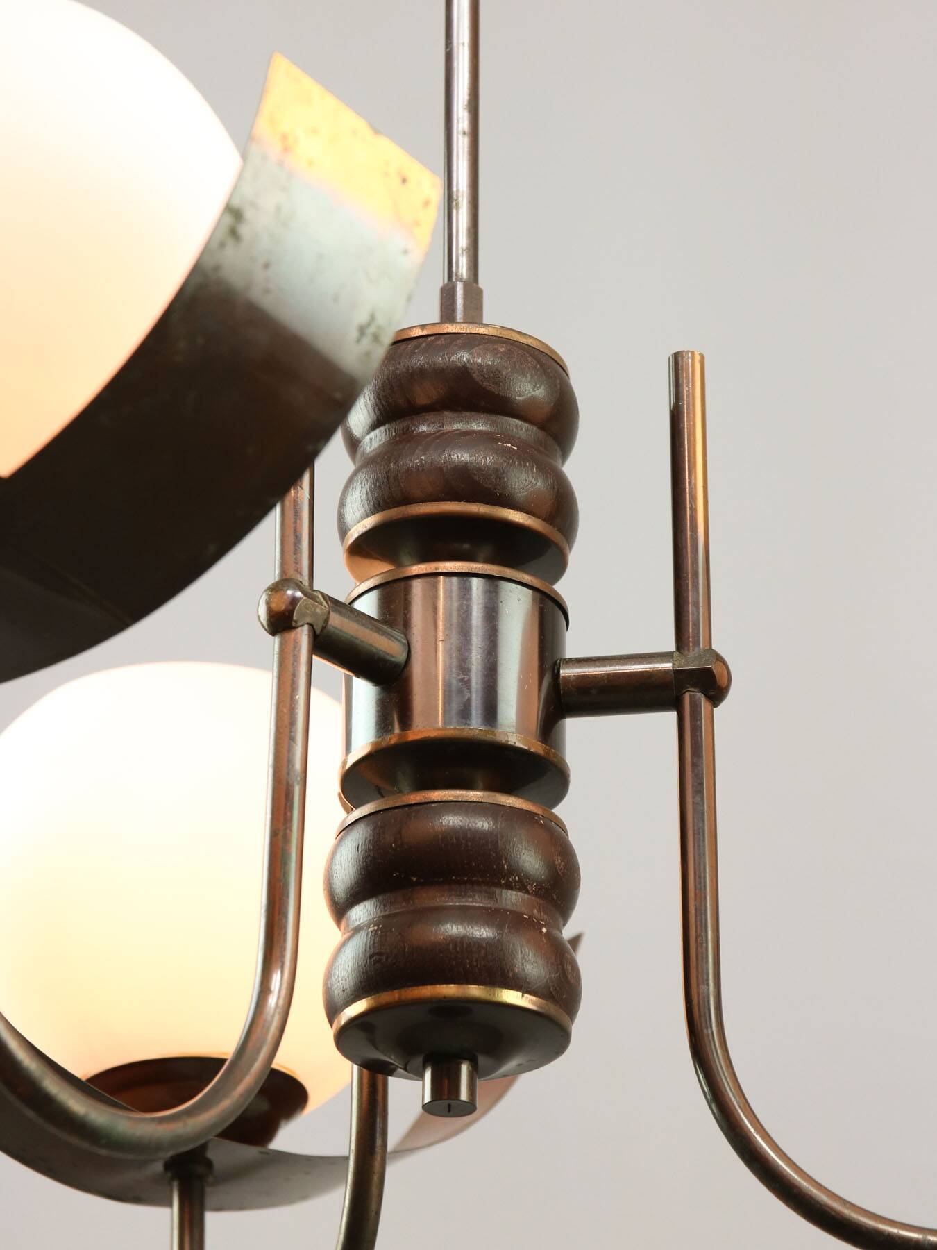 Vintage Italian Copper and Opaline Chandelier, 1970s