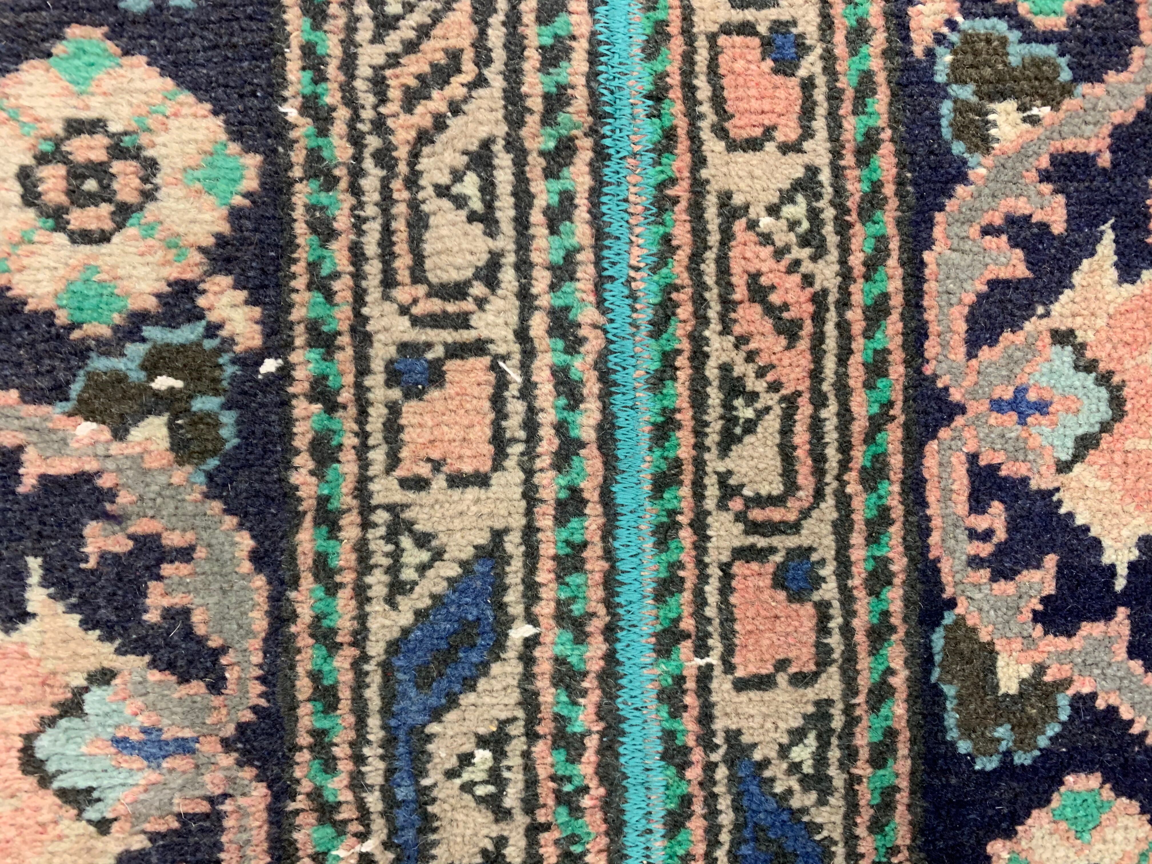 Distressed Turkish Rug 130x67 cm Vintage Shabby, Runner, Green, Brown Small