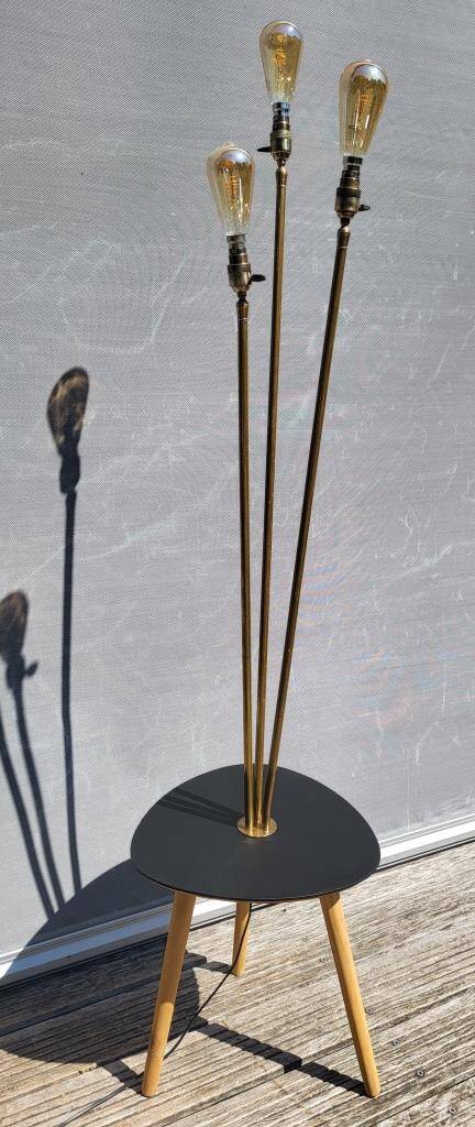 Black 3-light brass table lamp, 1950s