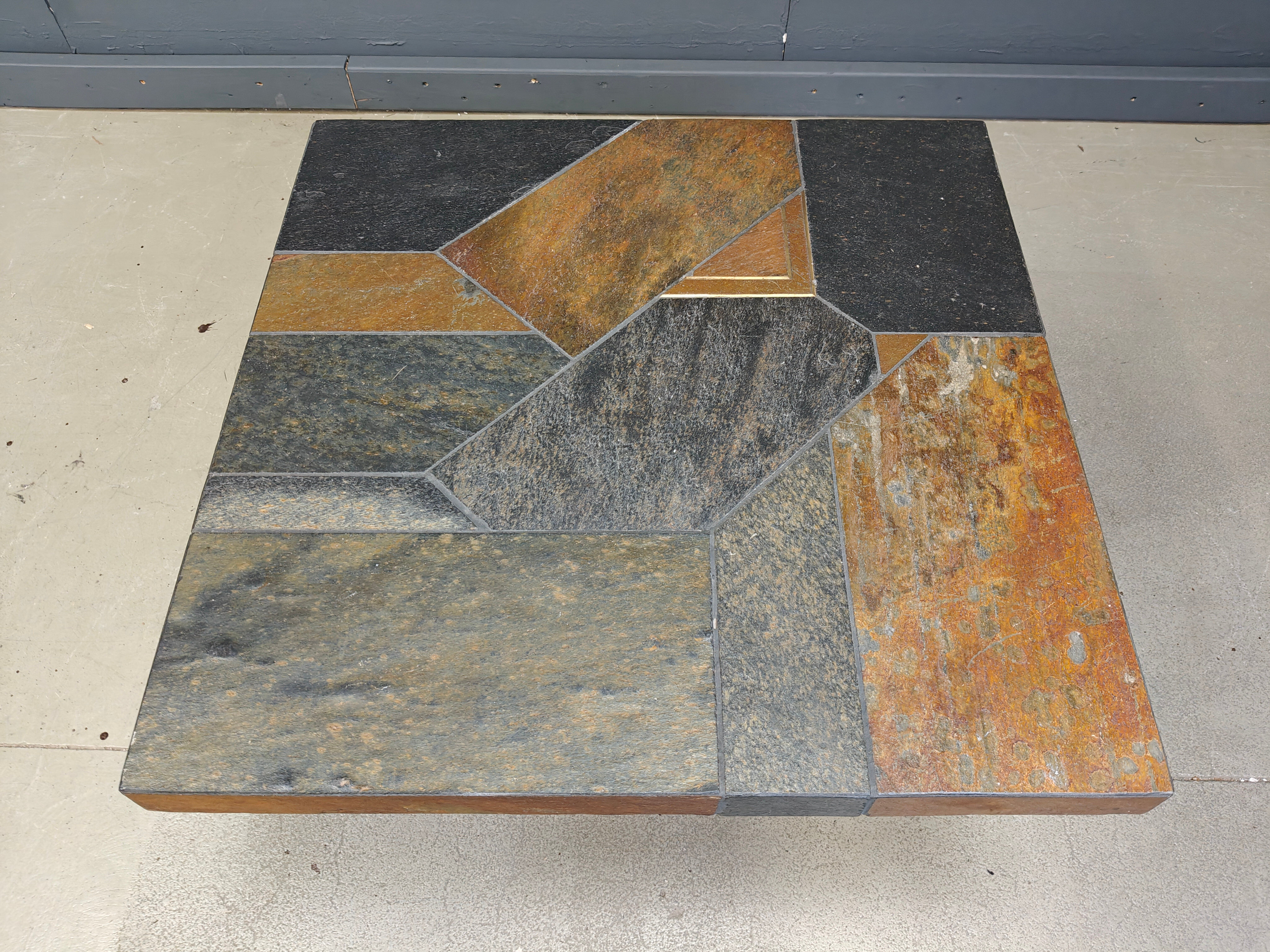 Slate stone brutalist coffee table, 1980s