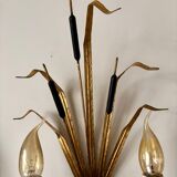 Pair of 2-light reed wall lights in gold and black metal