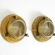 A pair of large, heavy 50s maritime ship wall lamps made of brass and glass