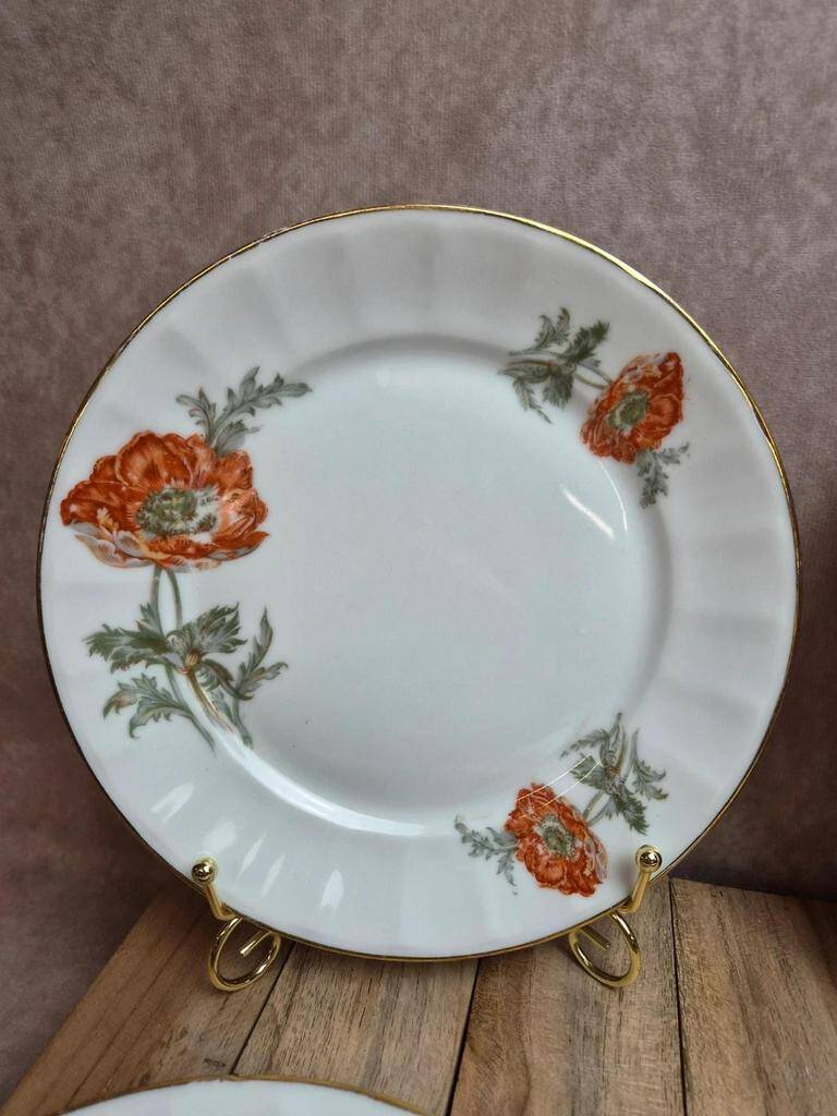 Set of 5 dessert plates in porcelain – Poppy floral design