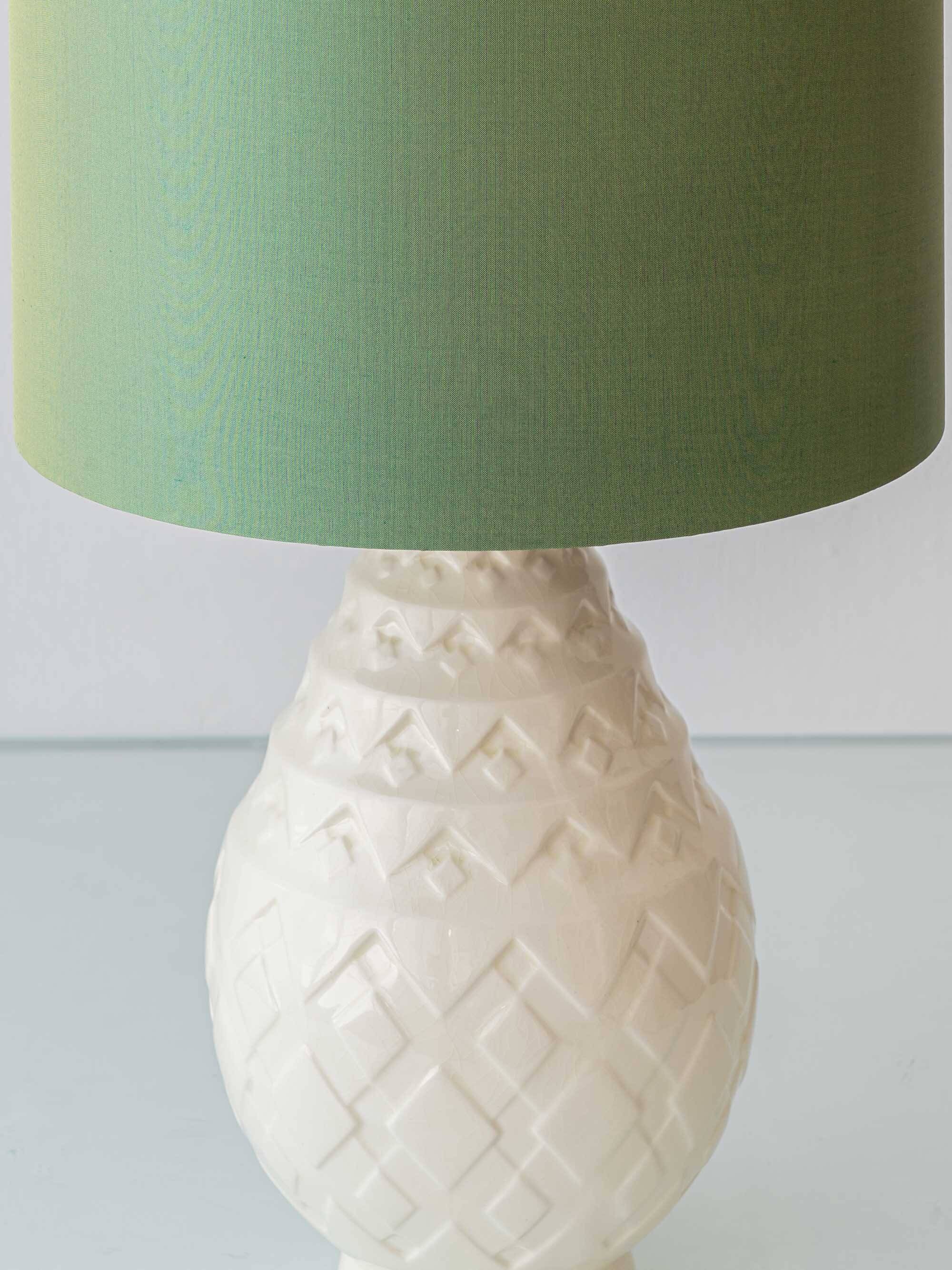 Charles Catteau Frères Keramis Pineapple Table Lamp, New Silk Shade