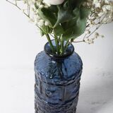 Vase en verre bleu cobalt : design suédois moderne du milieu du siècle / années 1970