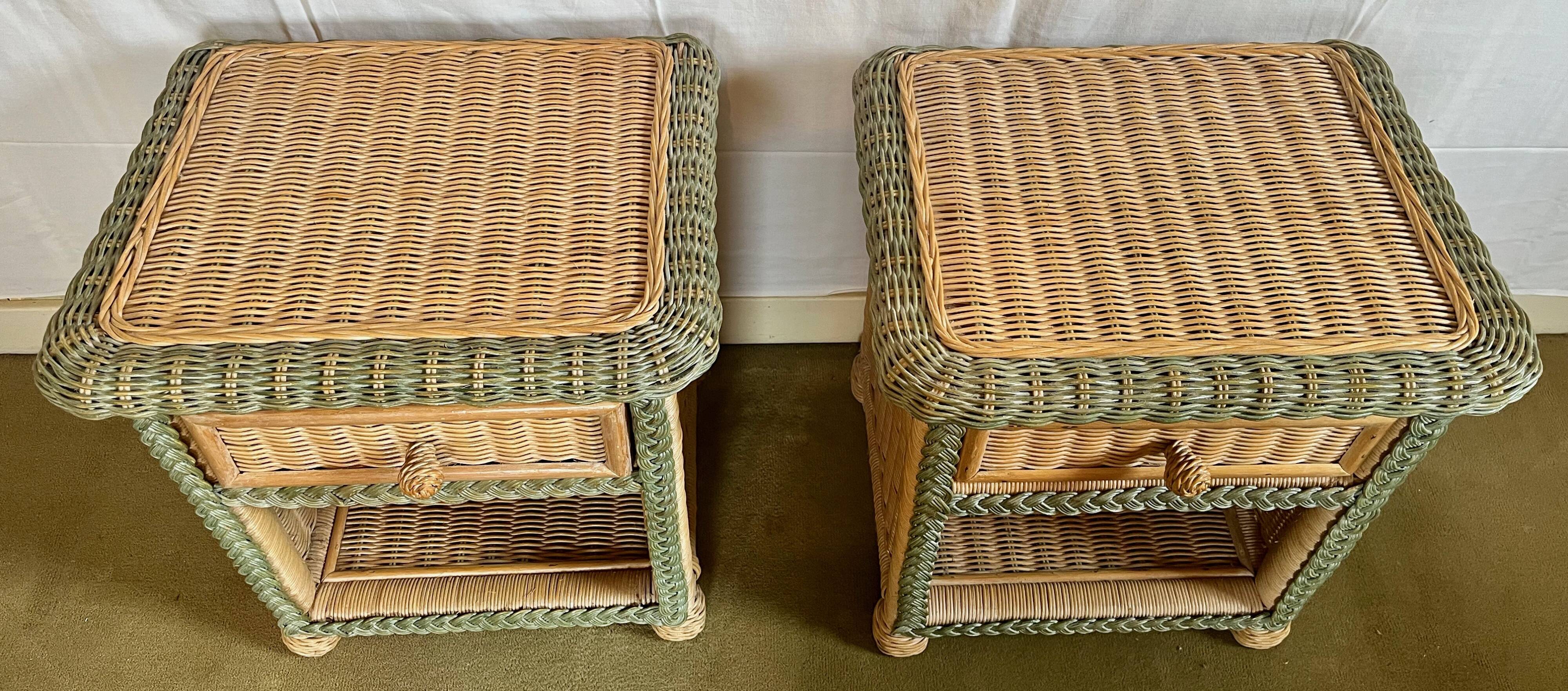 Vintage wicker bedside tables (set of 2), 80s/90s.