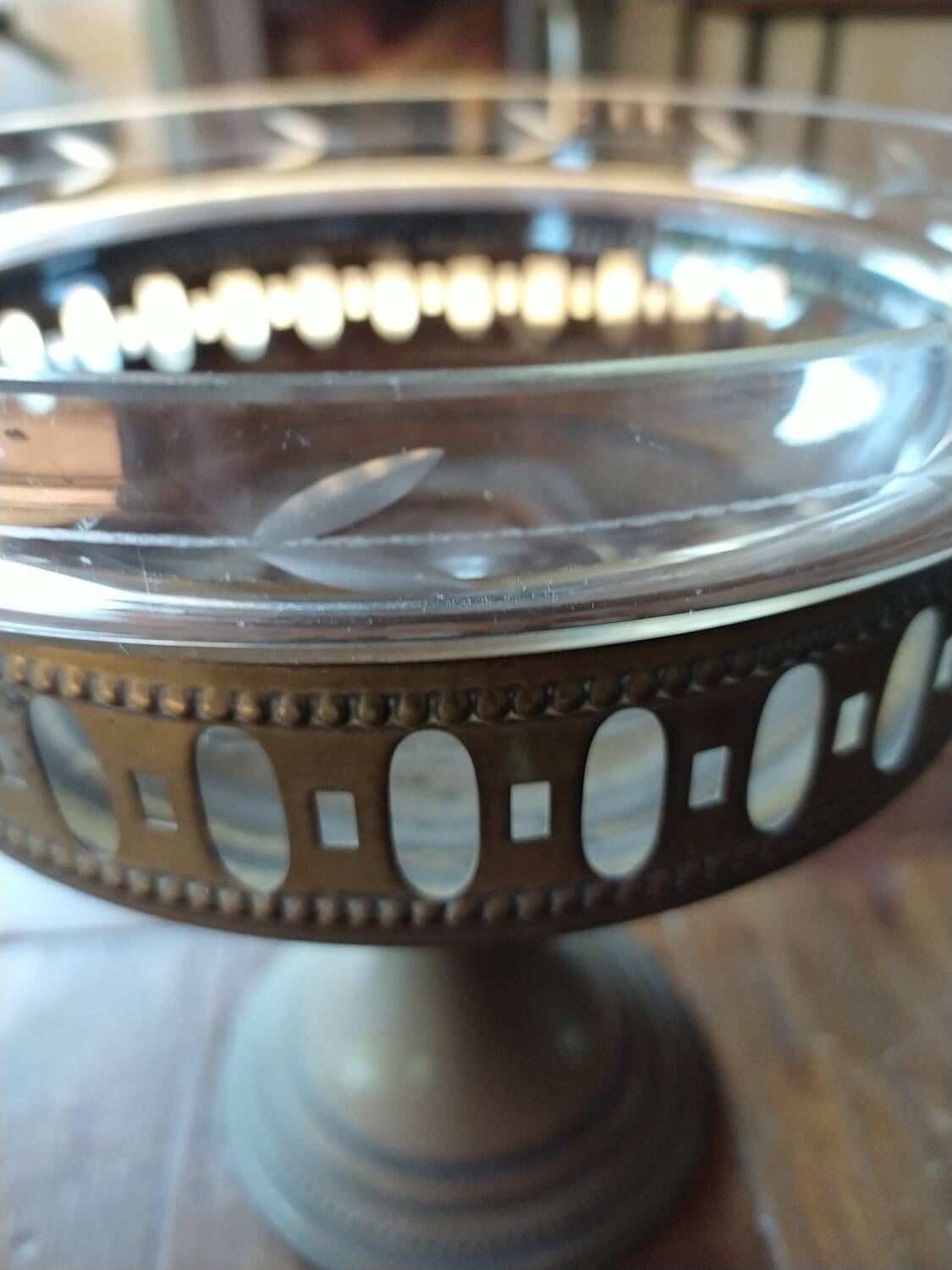 Copper and glass fruit bowl or compote dish Art Deco