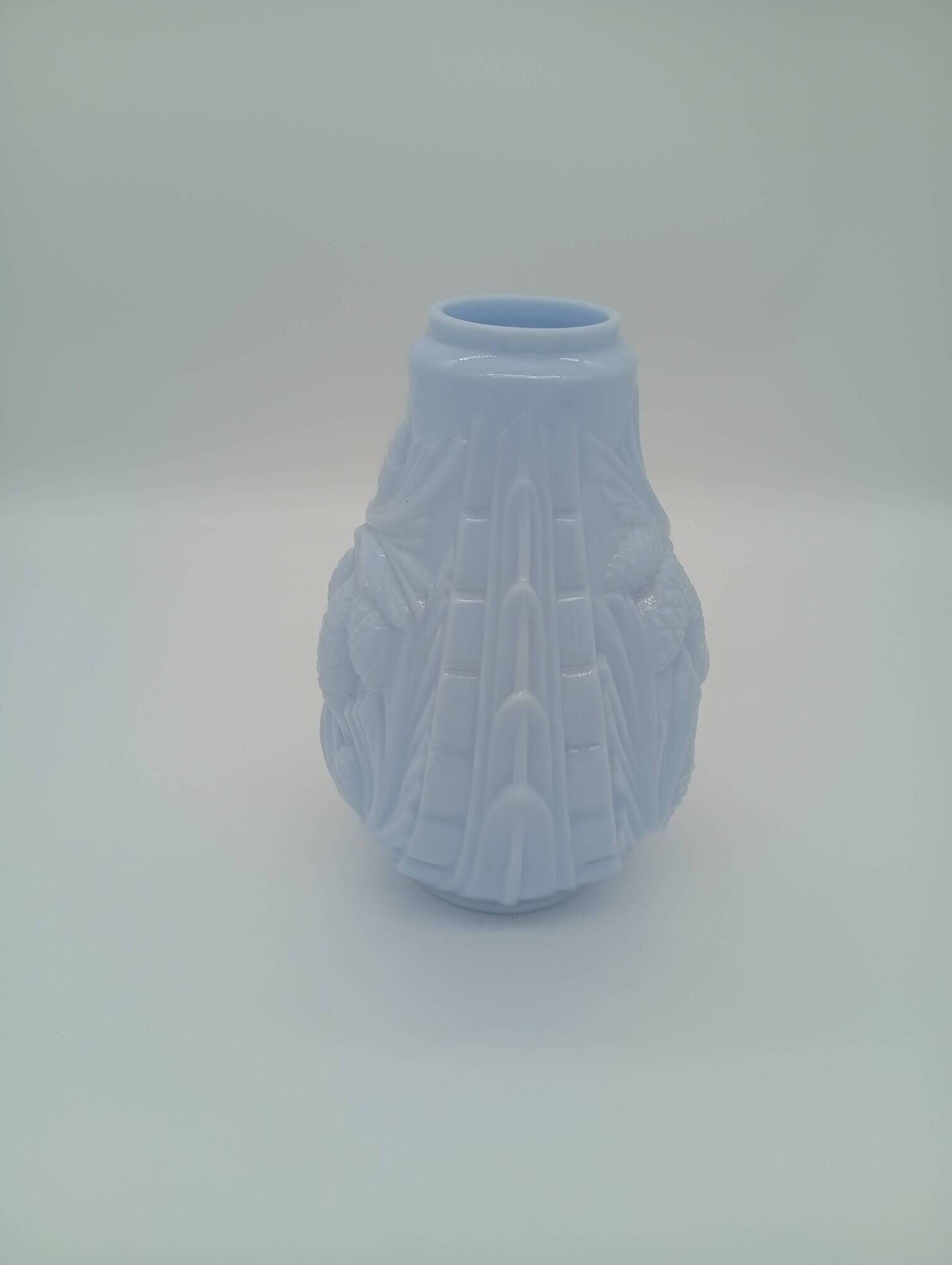 Art Deco Opaline Vase Blue Pastel Glass Pine Cone Decoration France 1930s