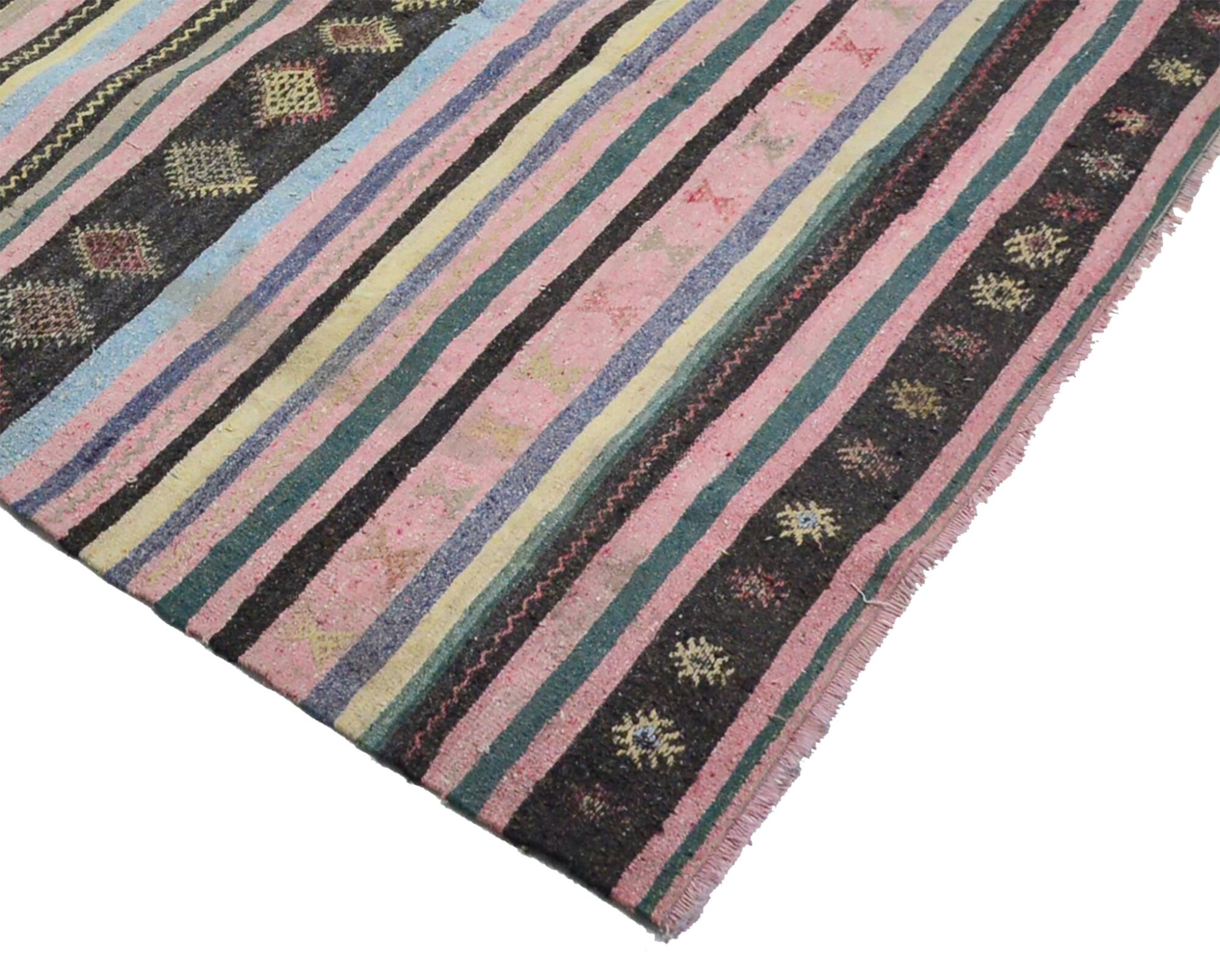 Large antique Anatolian kilim in pink and grey, 357 x 187 cm