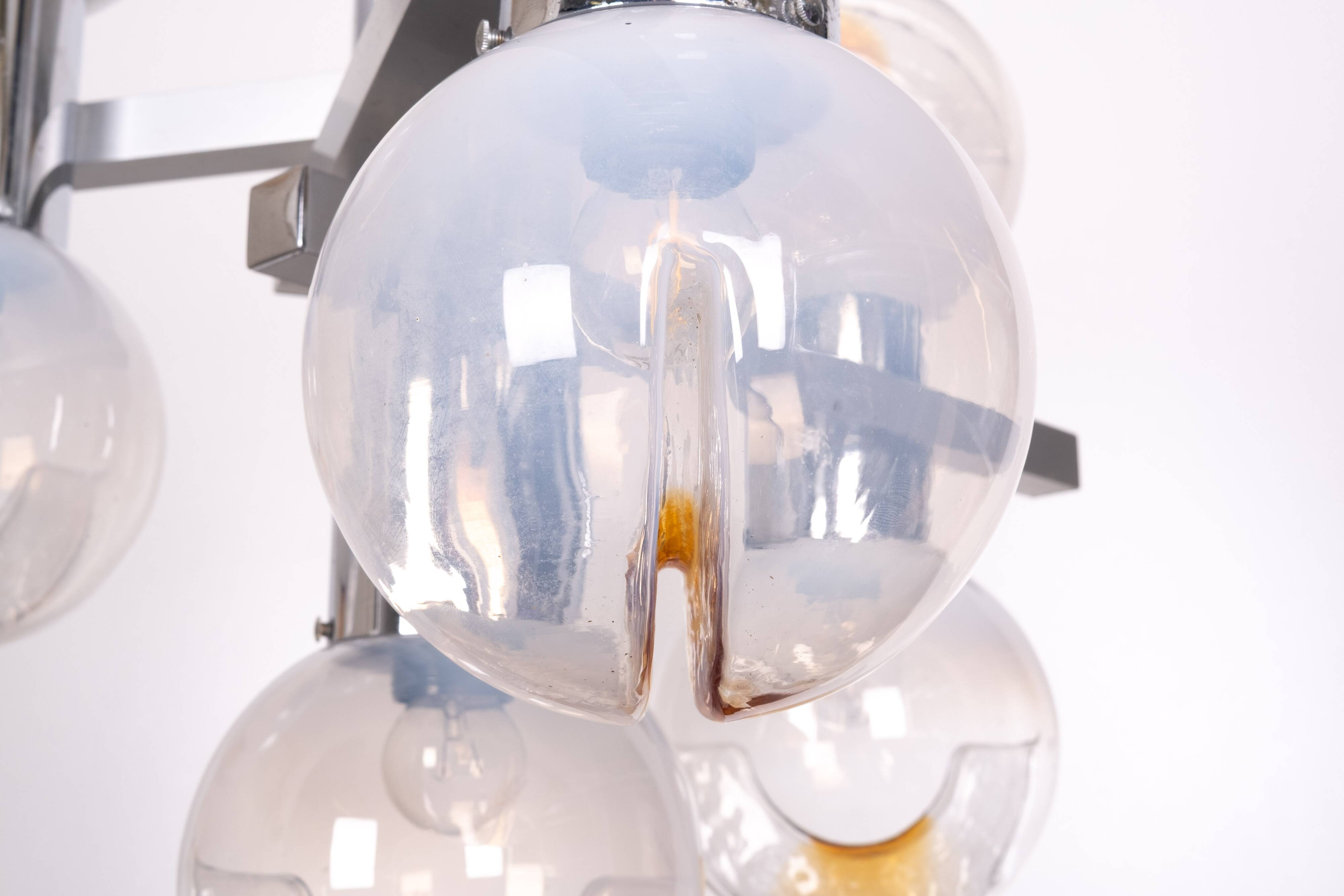 Mazzega Murano Chandelier / Space Age Glass Pendant Light 1970s Italy