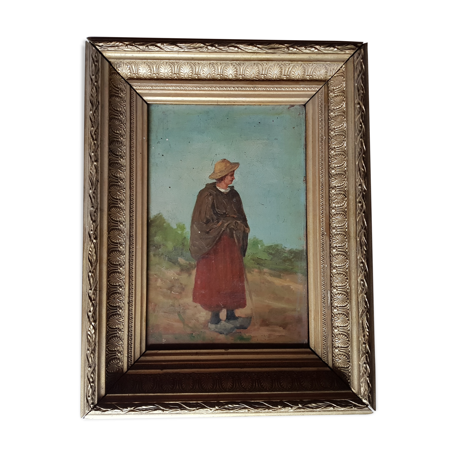 Ancient oil-on-wood painting 19th Century