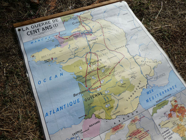 Ancienne carte d'école vintage MDI ''La Guerre de cent ans