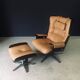 Set of Mid-Century Modern Leather Lounge Chair and Ottoman, Germany, 1960s