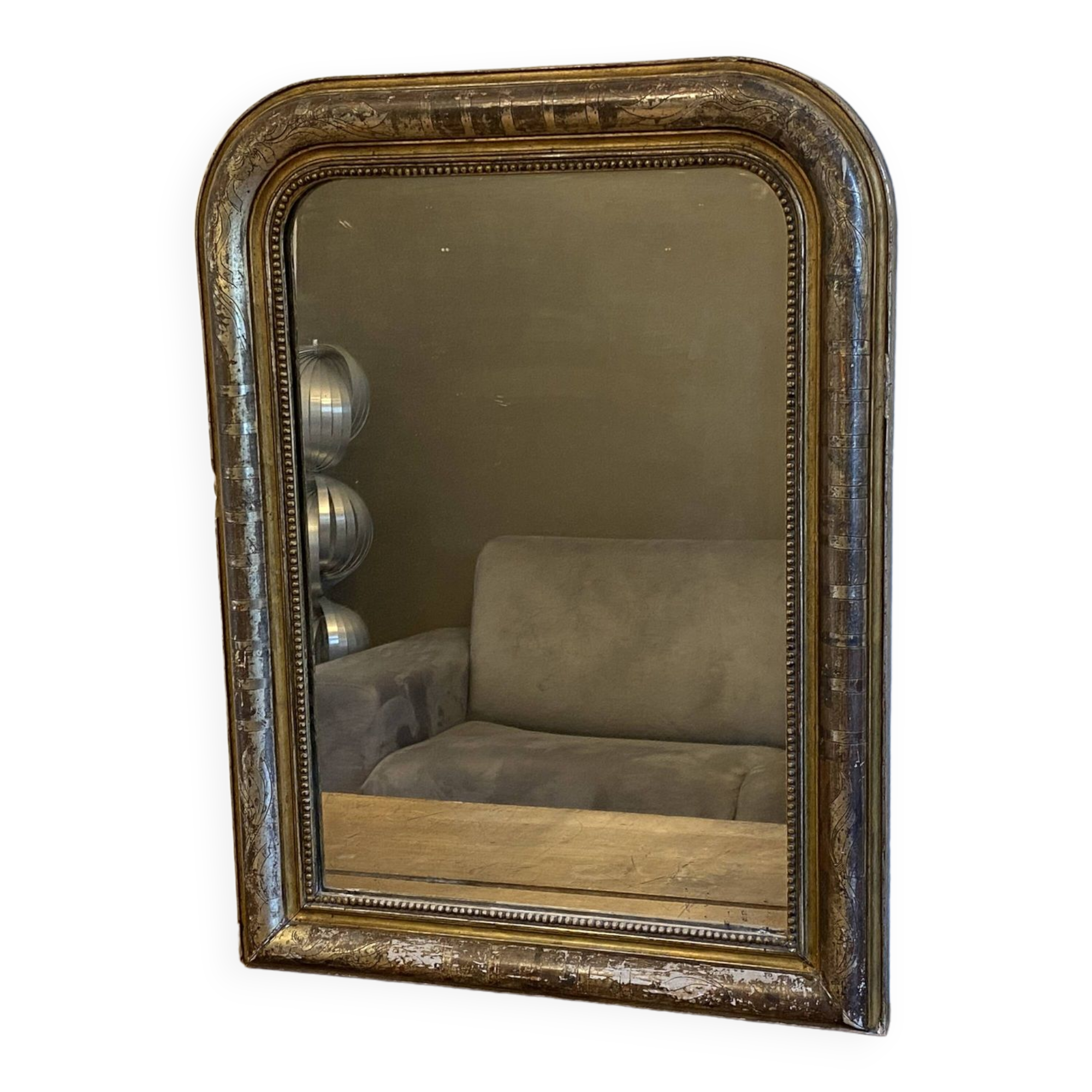 Louis Philippe gilded mirror late 19th century. Polychrome decoration.