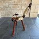 Vintage brutalist tripod chair in wood and leather