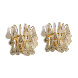 Large Pair of Gilded Brass and Crystal Wall Lights by Palwa, Germany, 1970s