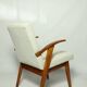 Fauteuil en bois et tissu bouclette beige clair restauré, design Puchala 1970