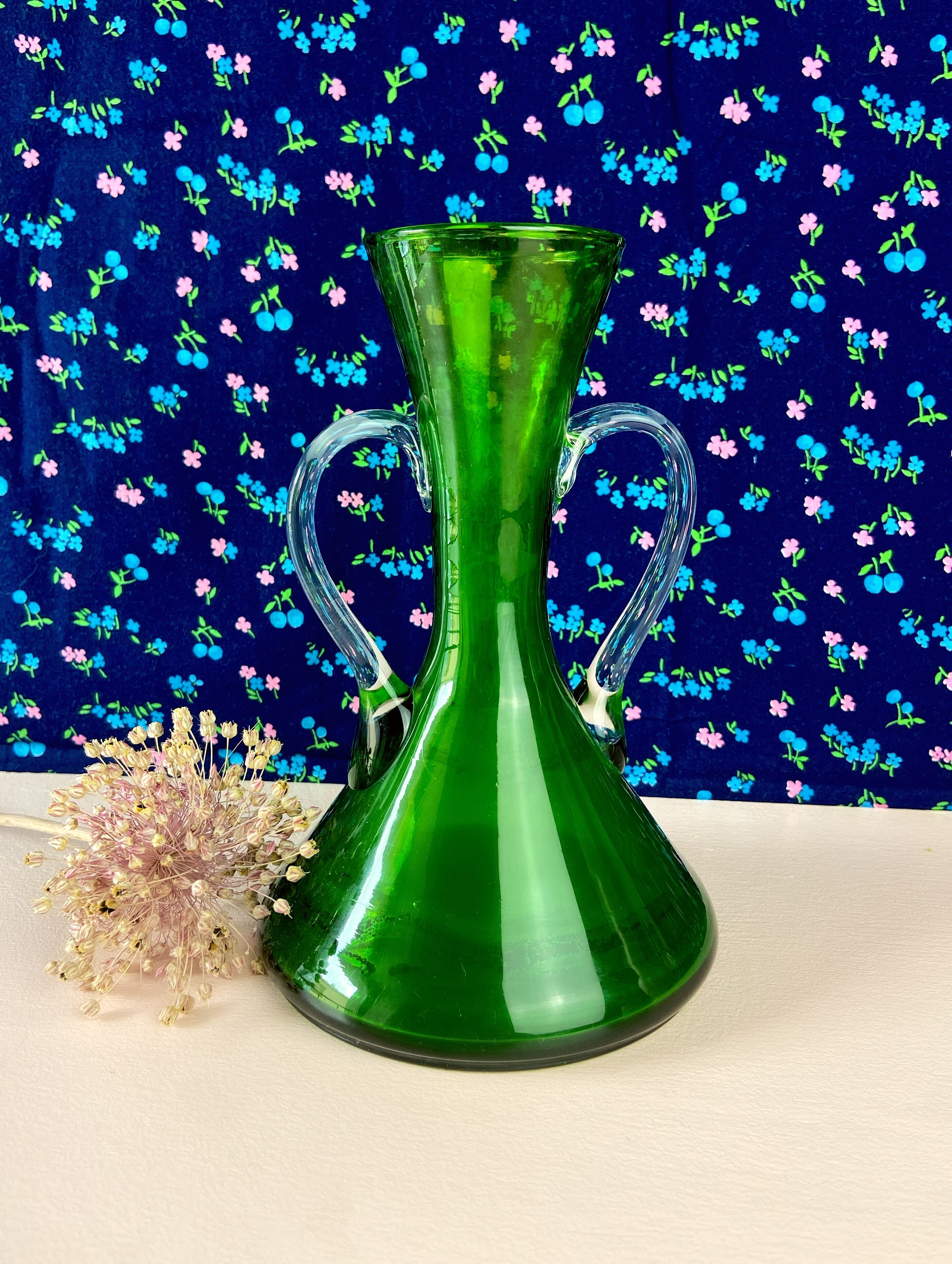 Green glass vase from the 50s